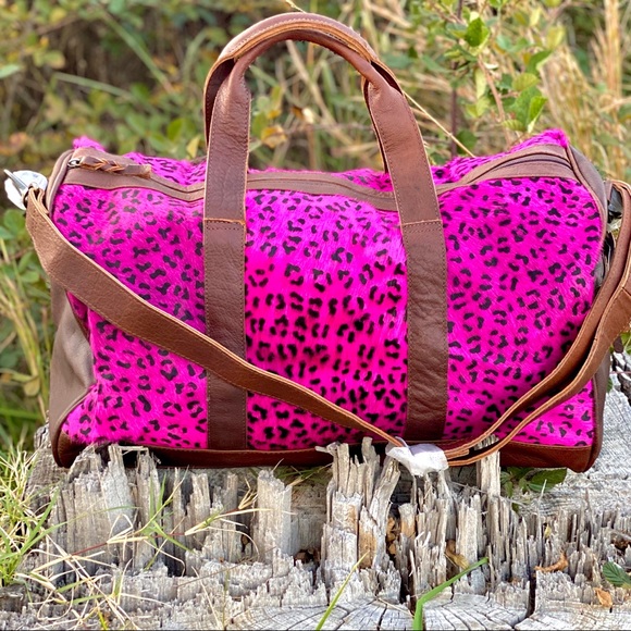 Handbags - Pink Leopard Hair on Hide Duffel